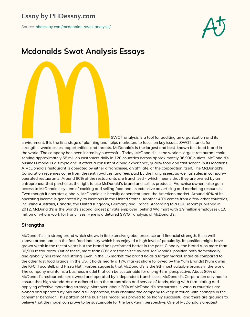 Mcdonalds Swot Analysis Essays essay