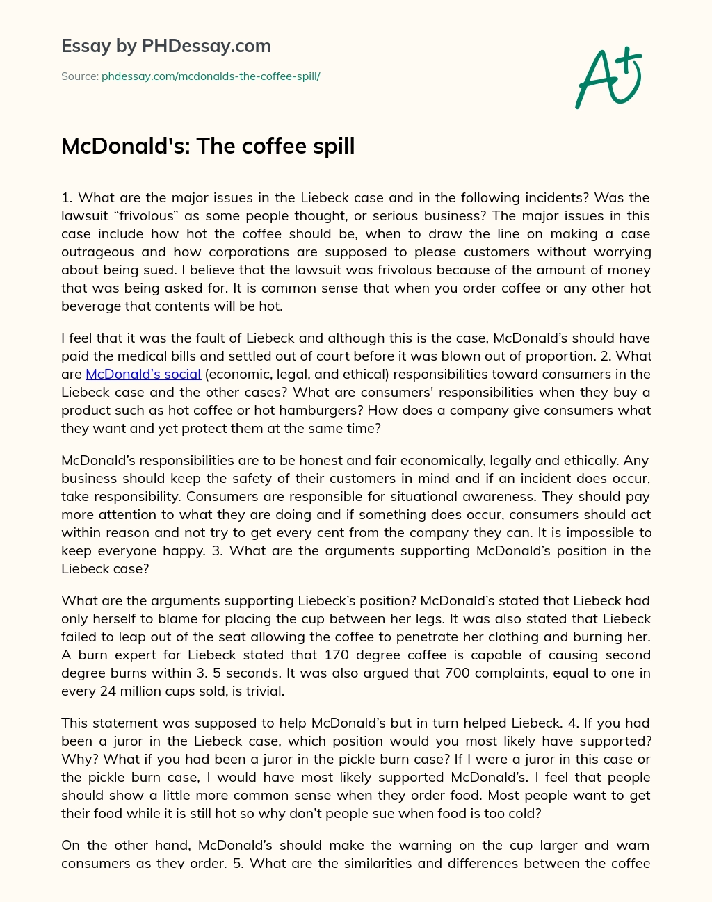 McDonald’s: The coffee spill essay