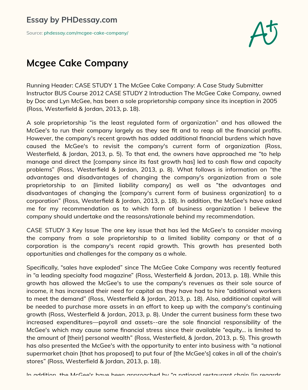 Mcgee Cake Company essay