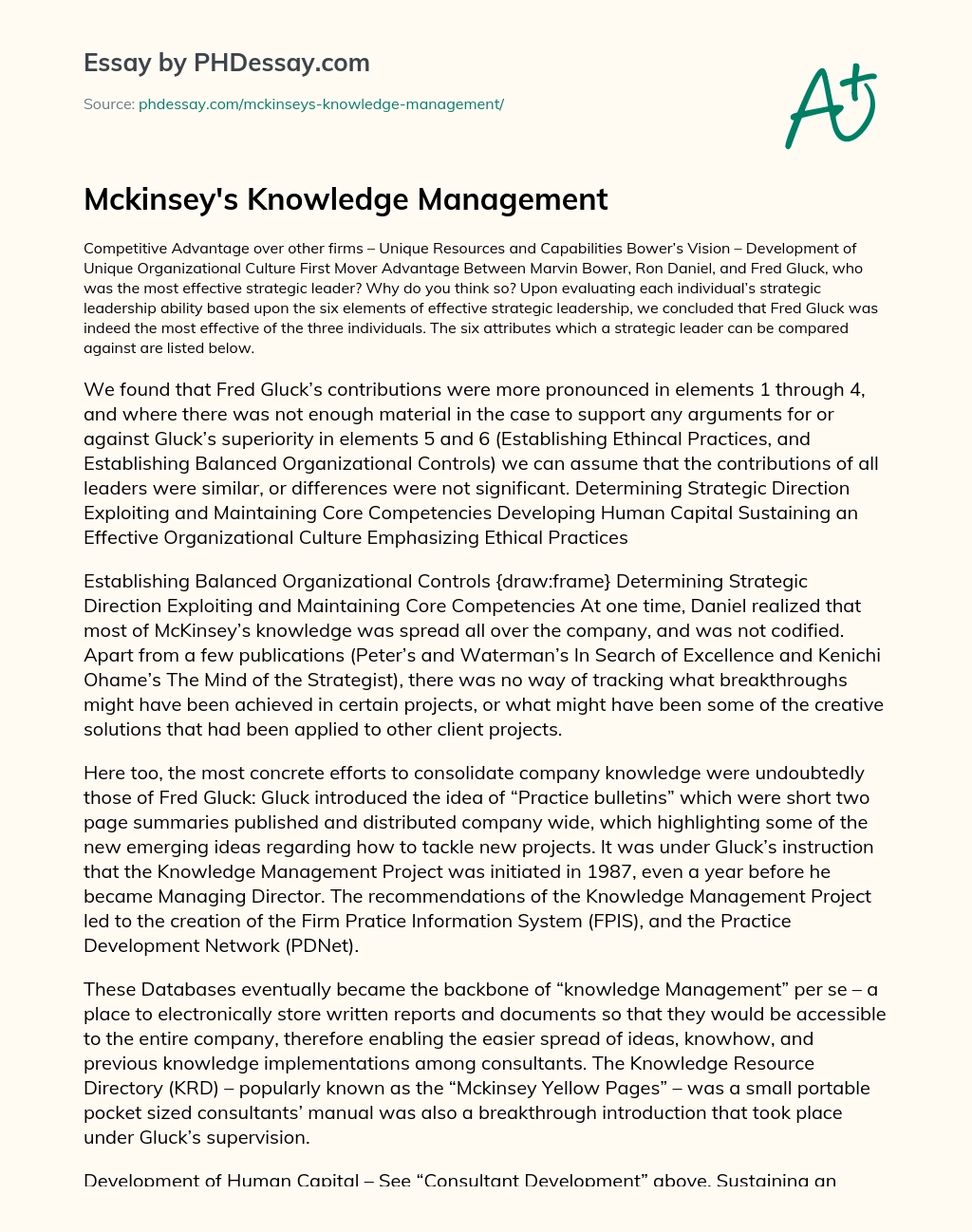 Mckinsey’s Knowledge Management essay