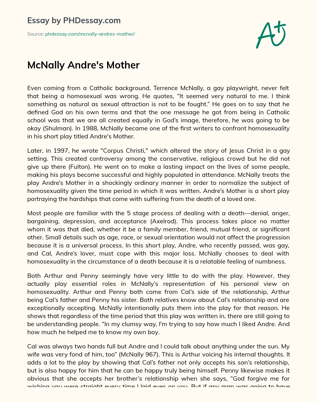McNally Andre’s Mother essay