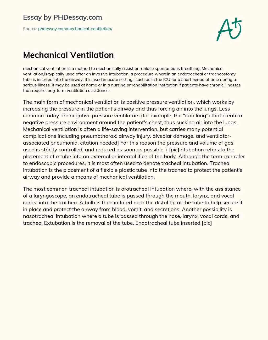 Mechanical Ventilation essay