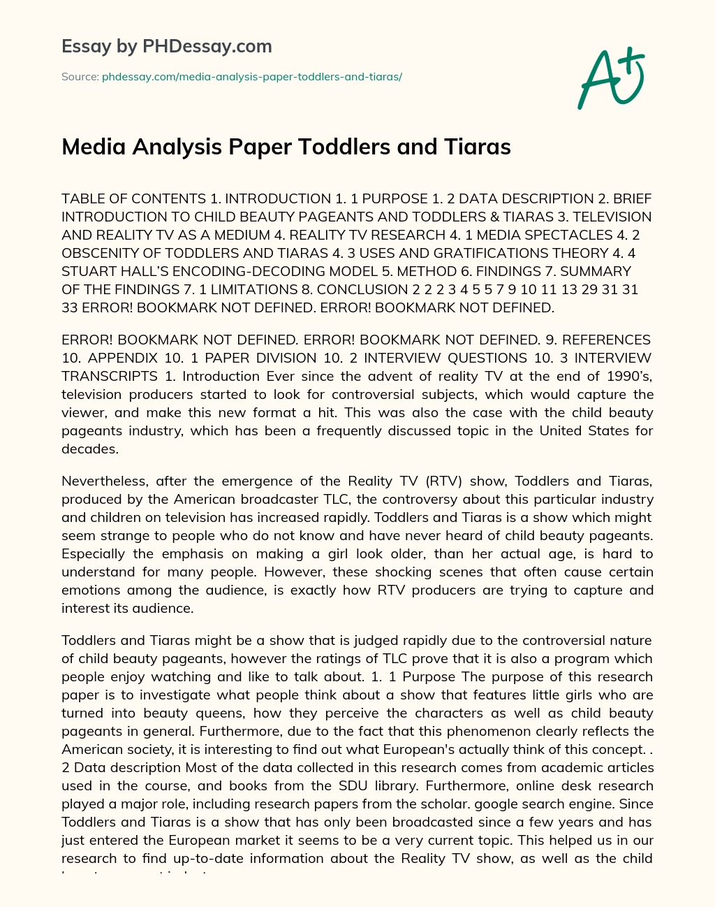 Media Analysis Paper Toddlers and Tiaras essay