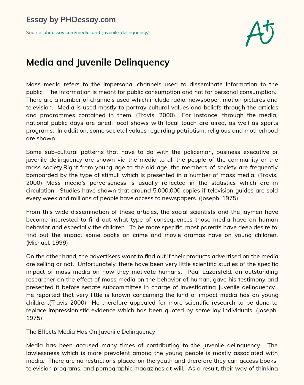 Media and Juvenile Delinquency essay