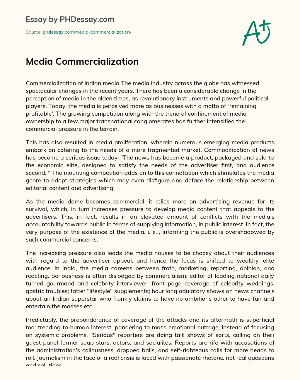 Media Commercialization essay