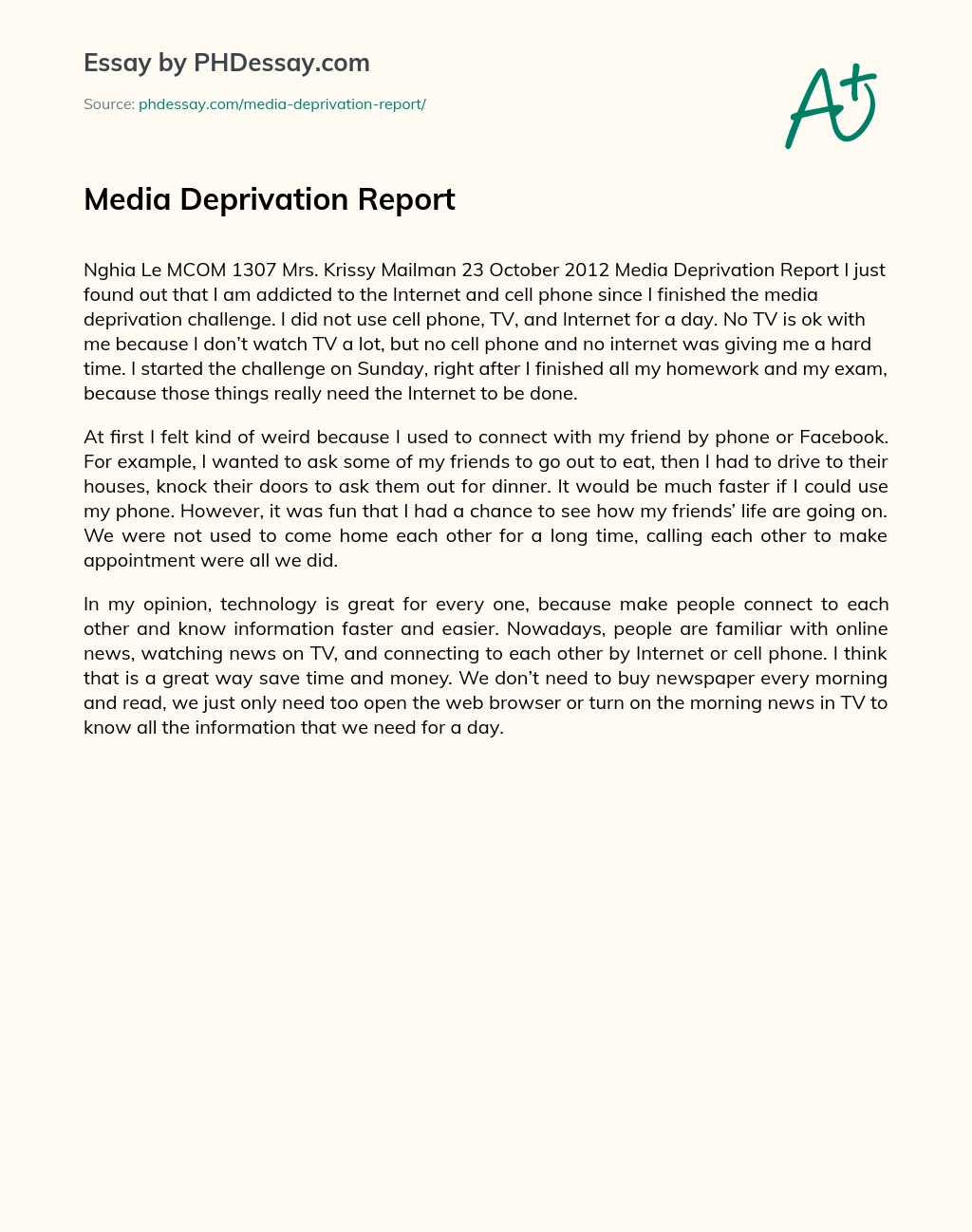 Media Deprivation Report essay