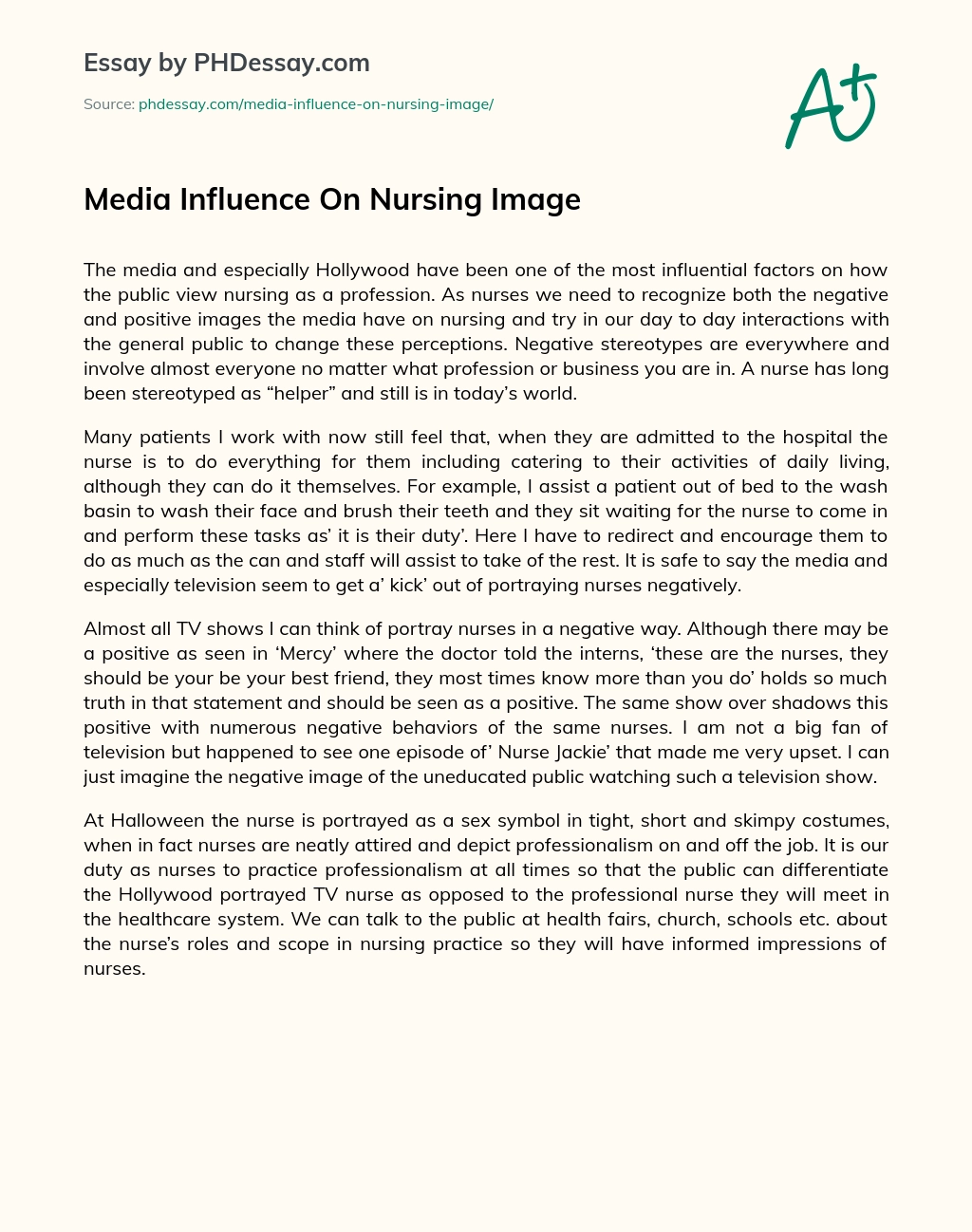 Media Influence On Nursing Image essay