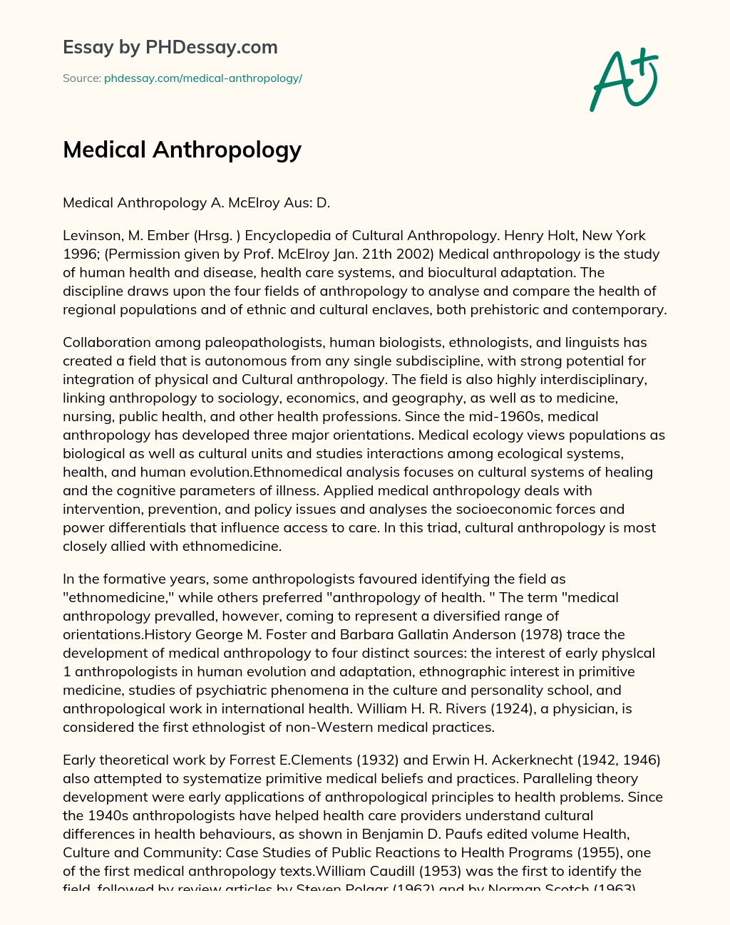 Medical Anthropology essay