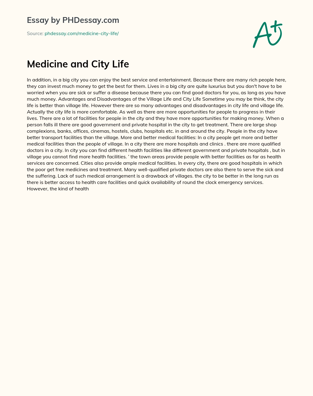 Medicine and City Life essay