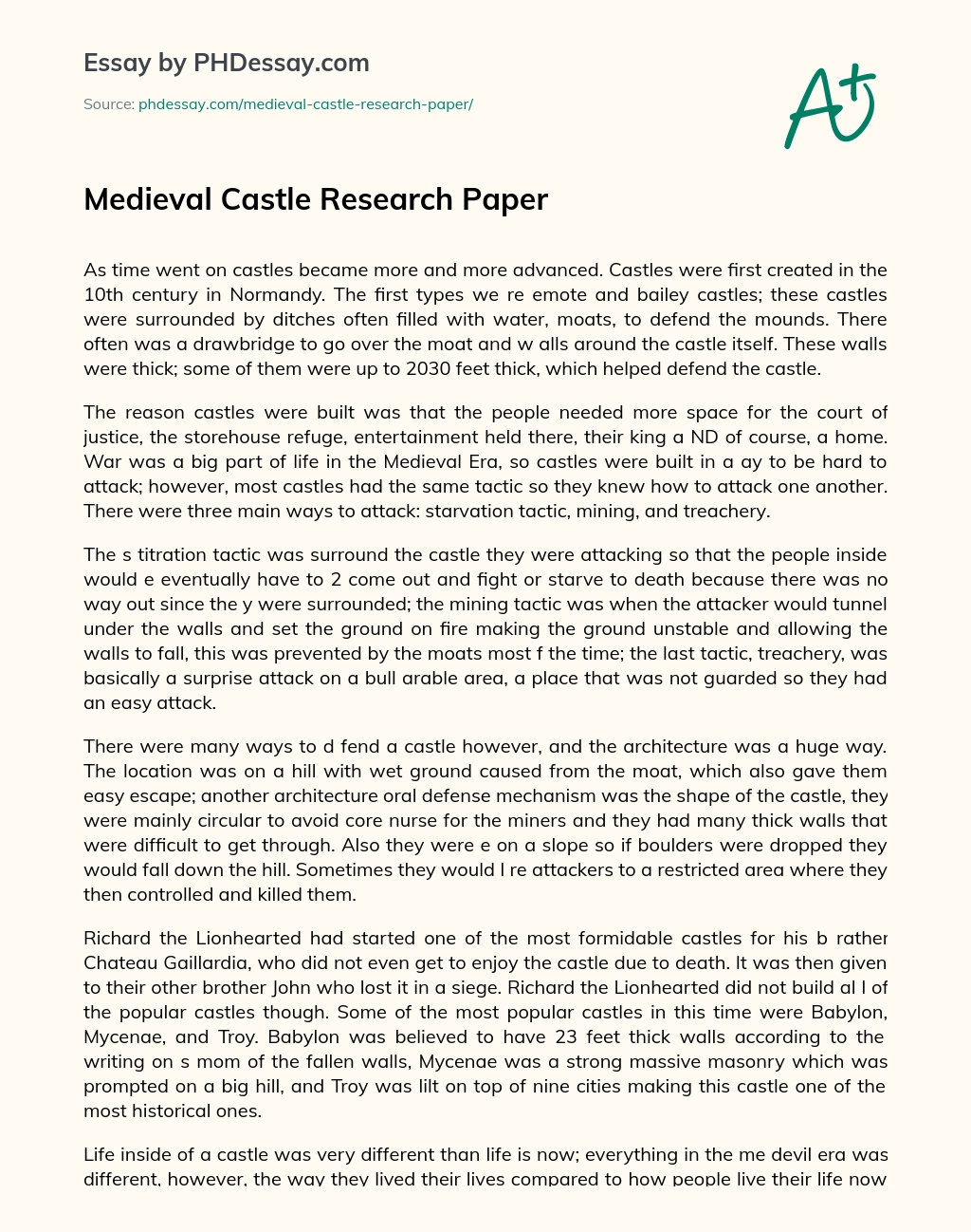 Medieval Castle Research Paper essay