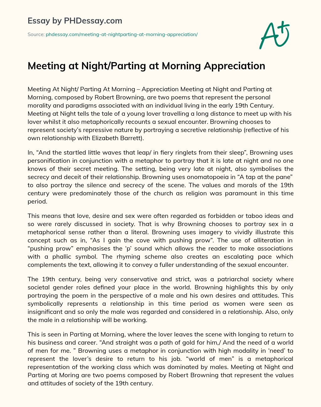 Meeting at Night/Parting at Morning Appreciation essay