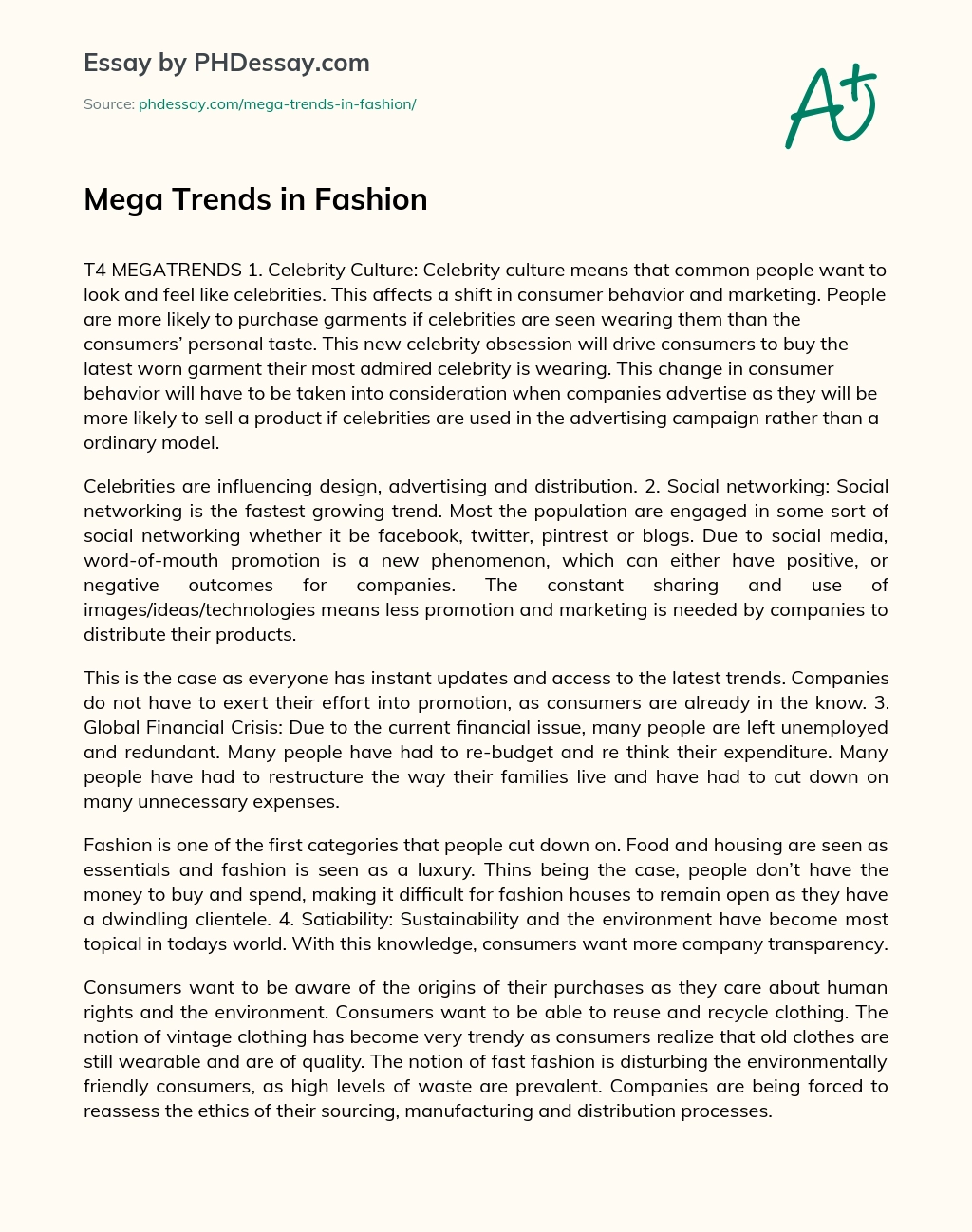 Mega Trends in Fashion essay