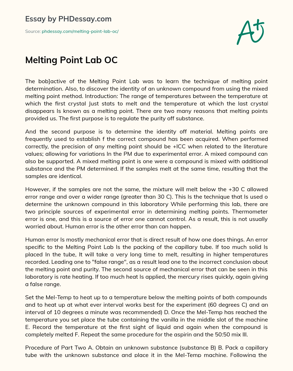 Melting Point Lab OC essay