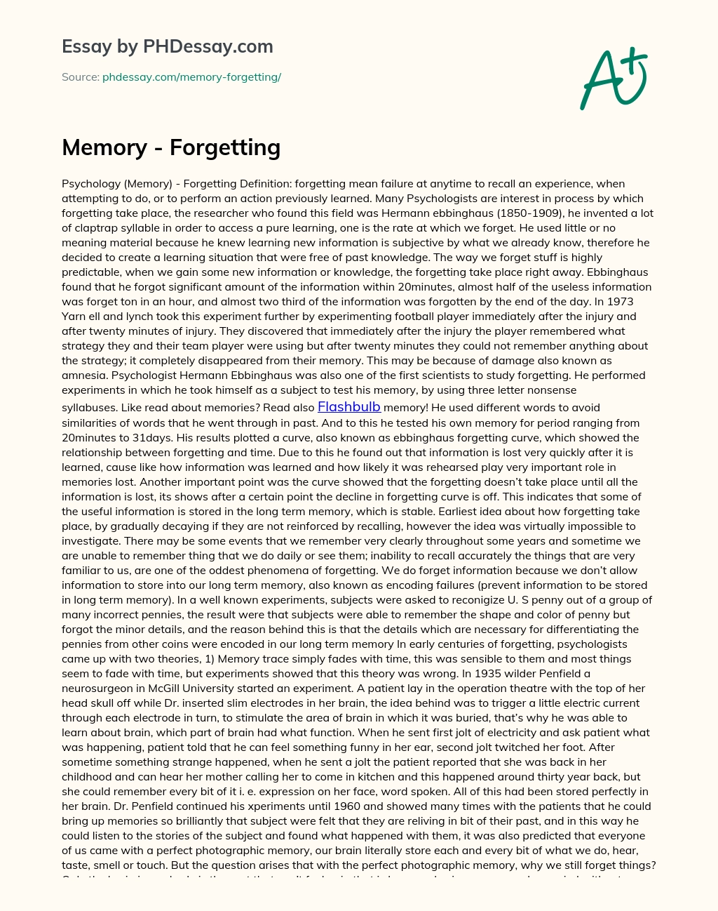 Memory – Forgetting essay