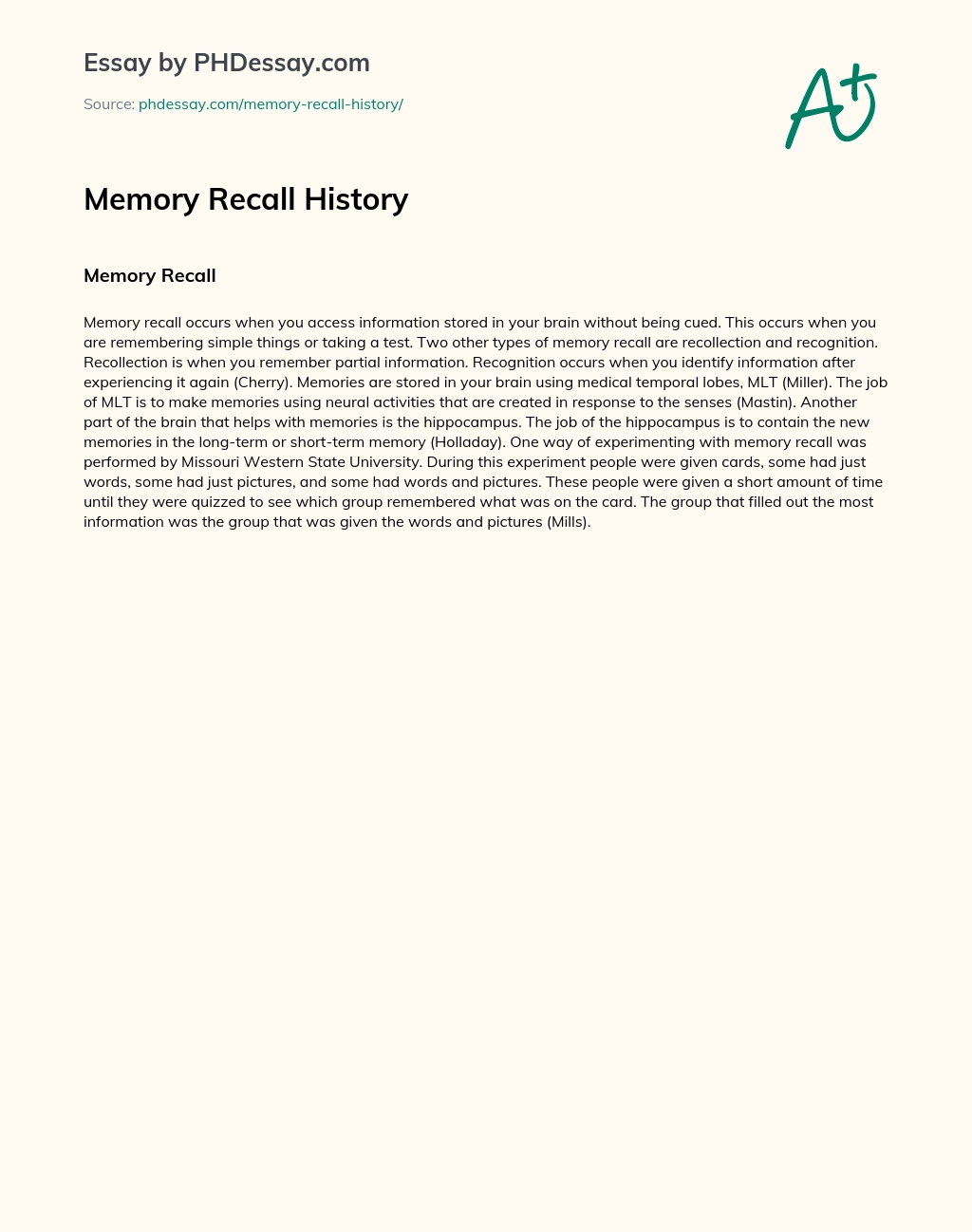 Memory Recall History essay