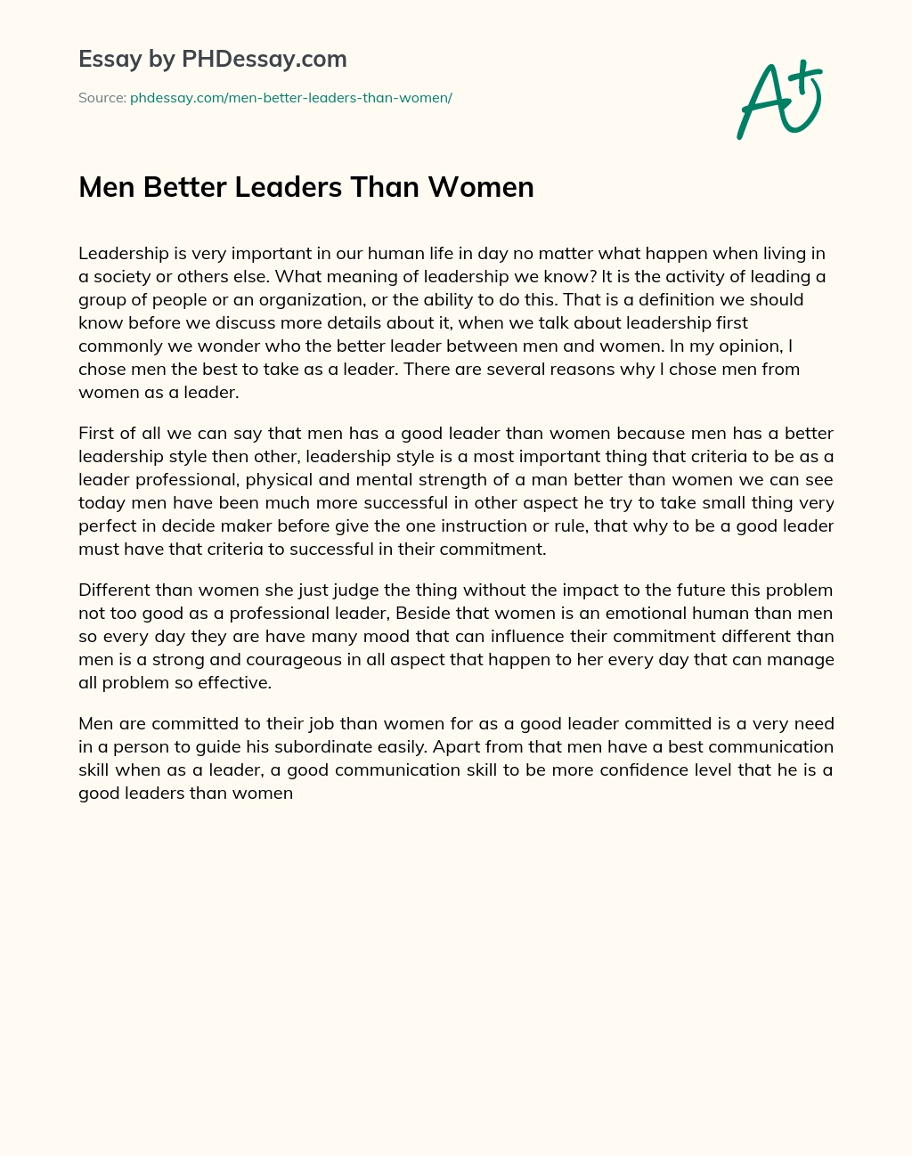 Men Better Leaders Than Women essay