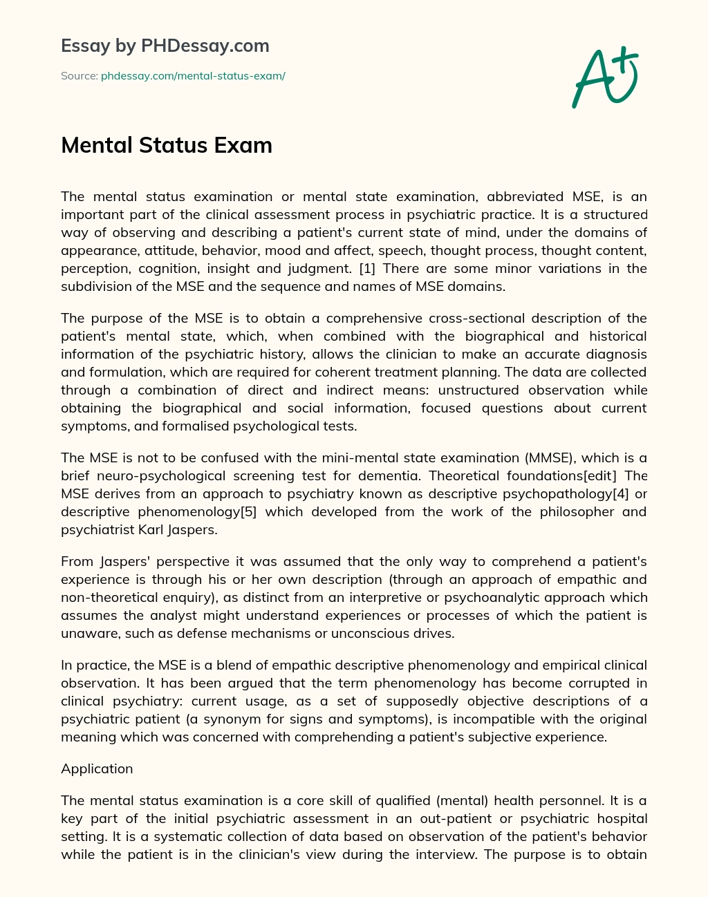 Mental Status Exam essay