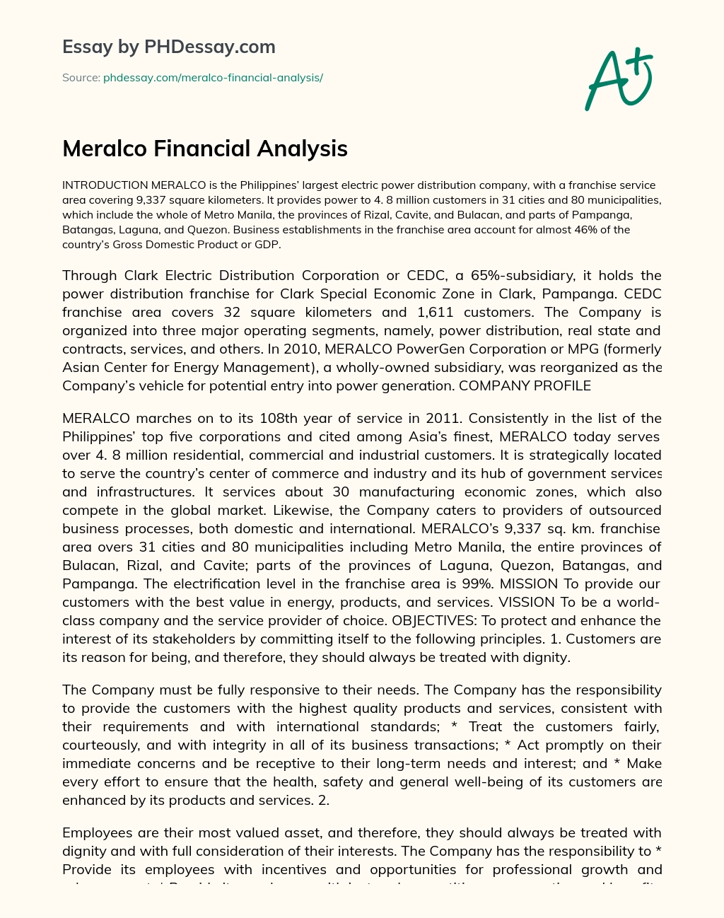 Meralco Financial Analysis essay