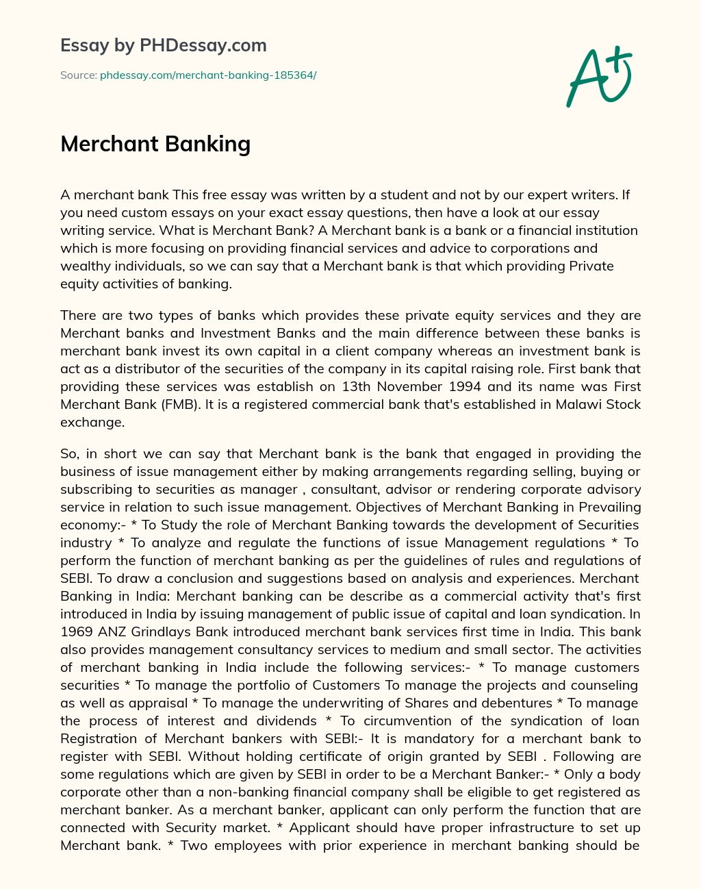 Merchant Banking essay