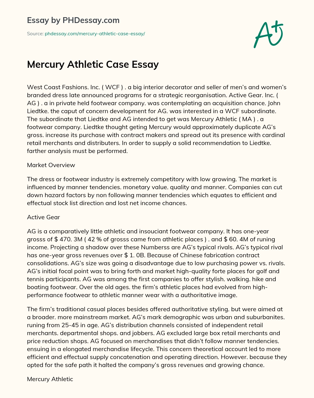 Mercury Athletic Case Essay essay