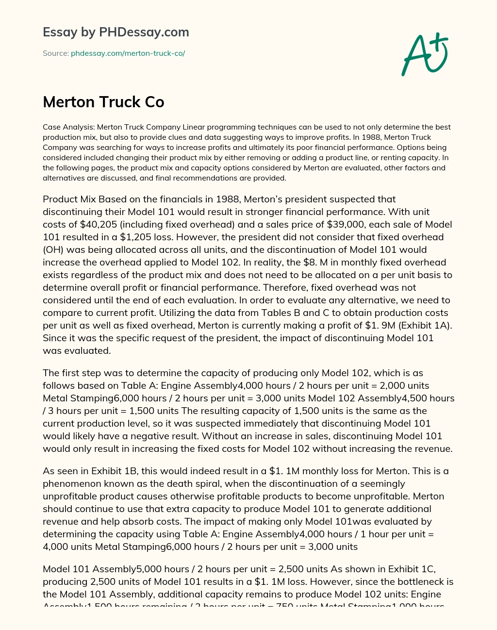 Merton Truck Co essay