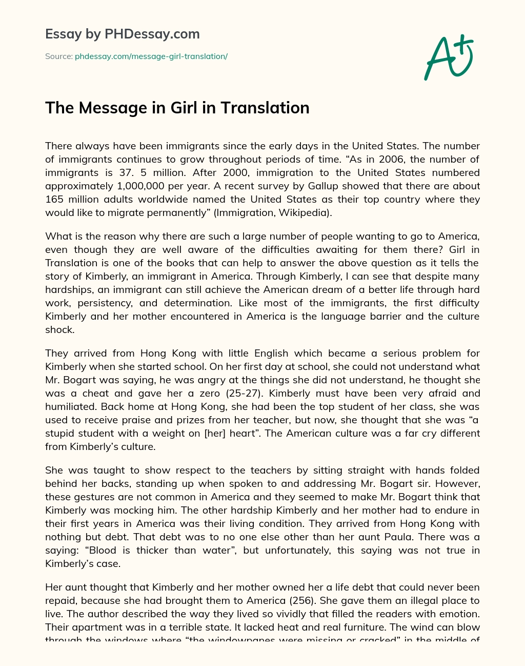 The Message in Girl in Translation essay