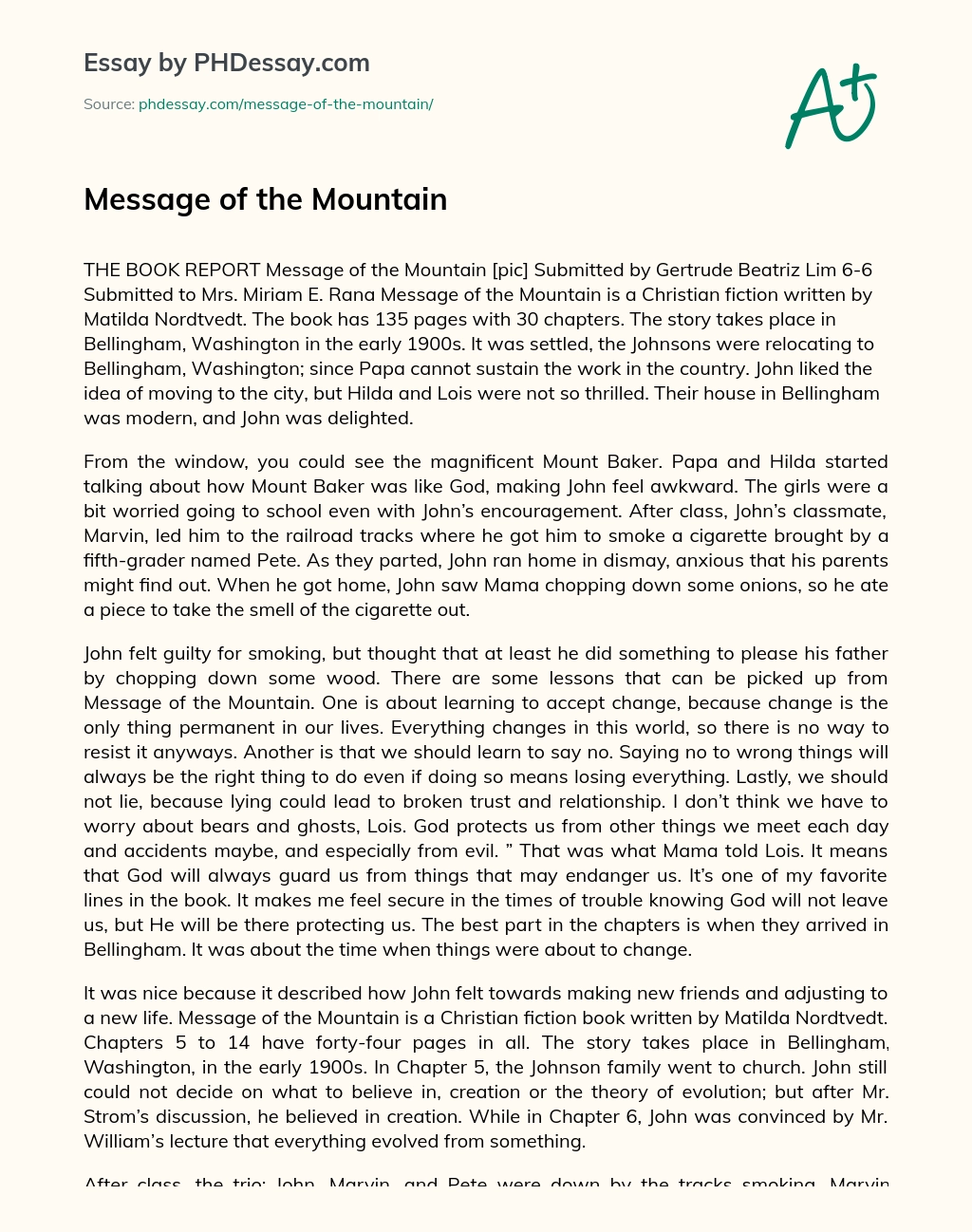 Message of the Mountain essay