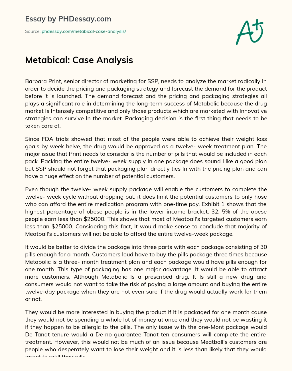 Metabical: Case Analysis essay