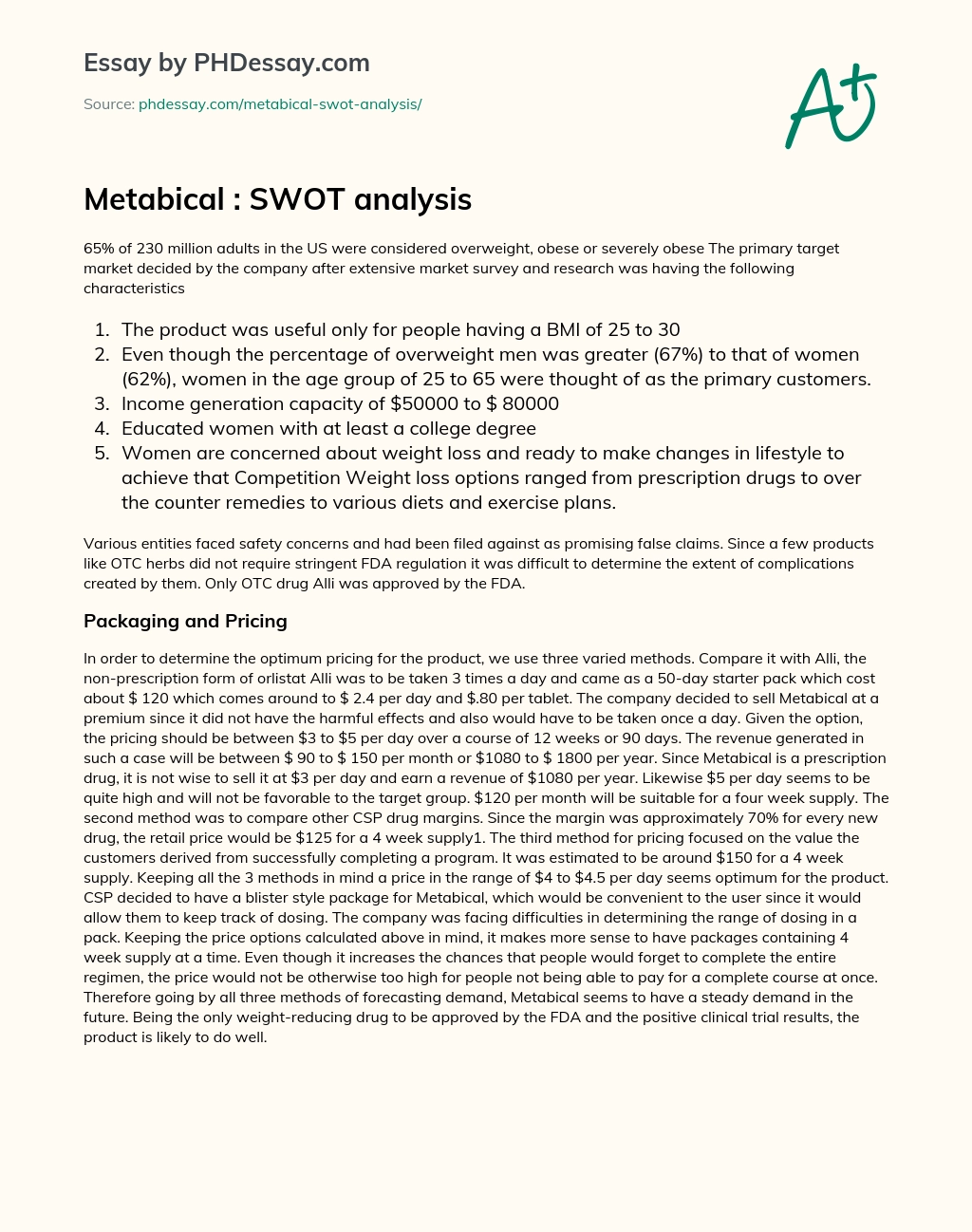 Metabical : SWOT analysis essay