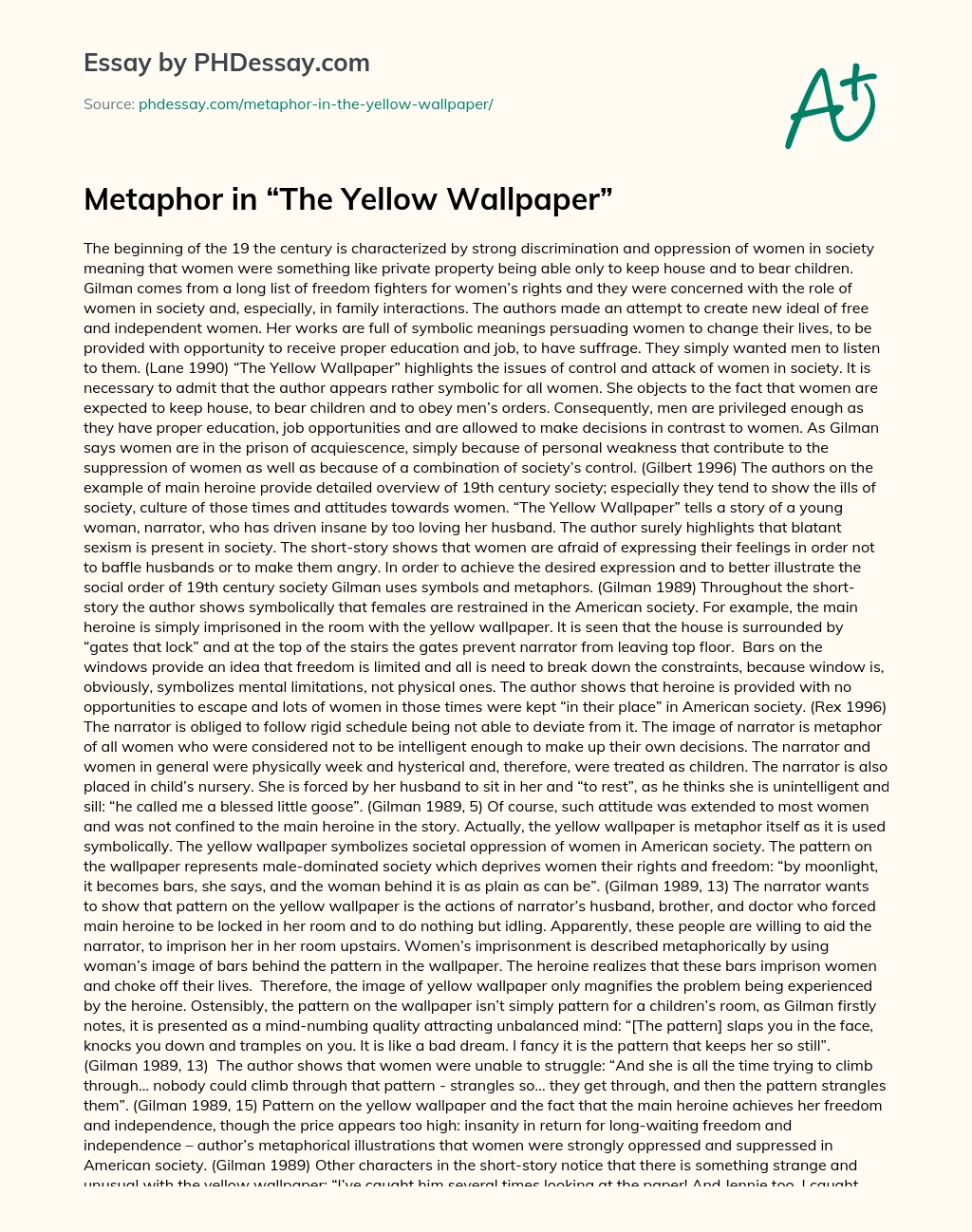 Metaphor In “The Yellow Wallpaper” Literary Analysis And Analysis Example -  