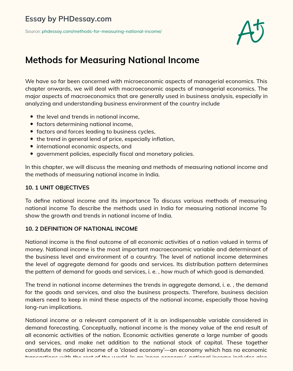 Methods for Measuring National Income essay