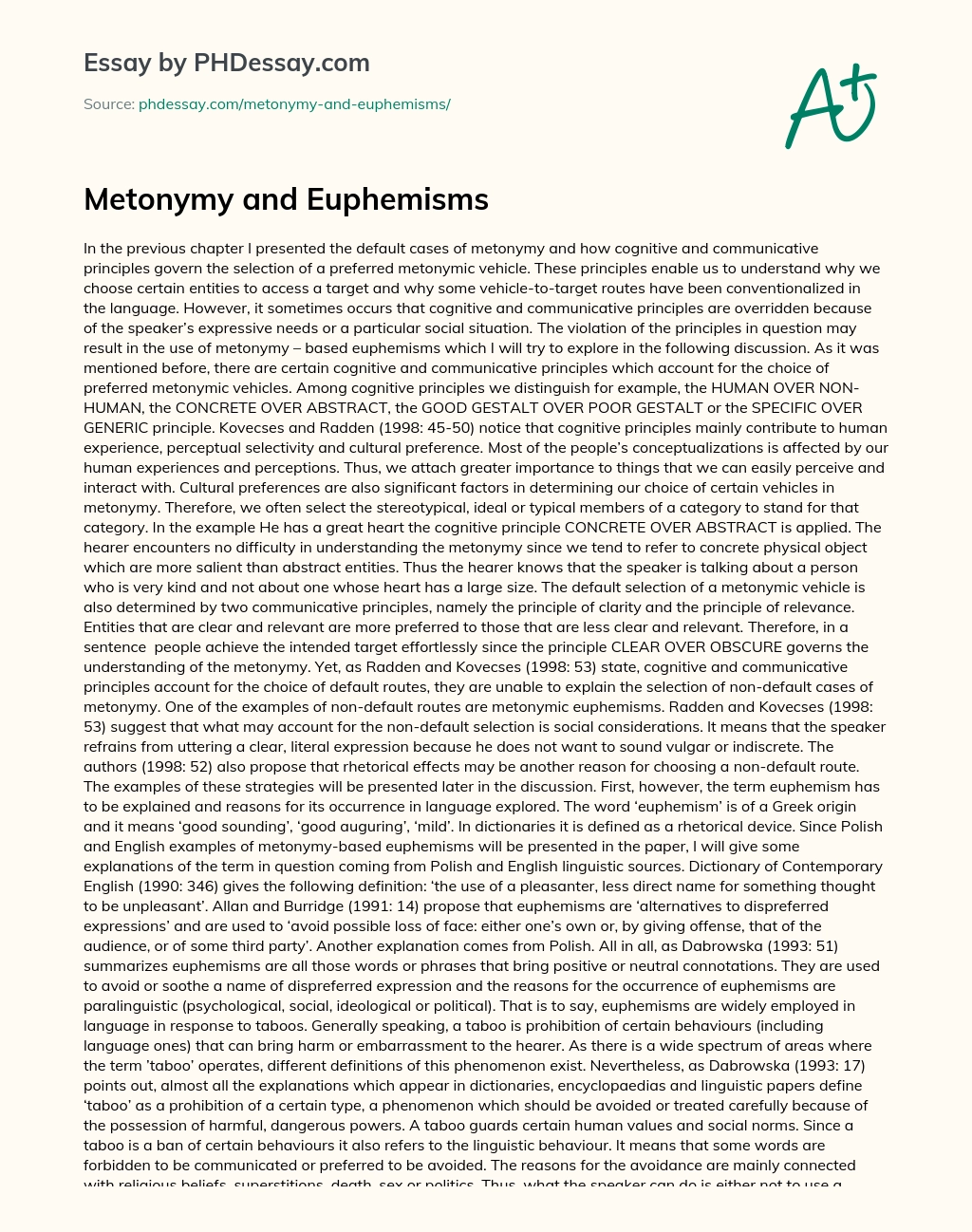 Metonymy and Euphemisms essay