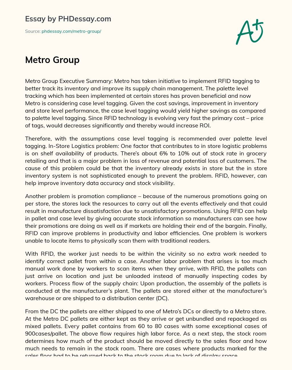 Metro Group essay