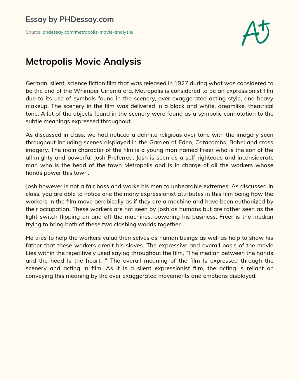 Metropolis Movie Analysis essay