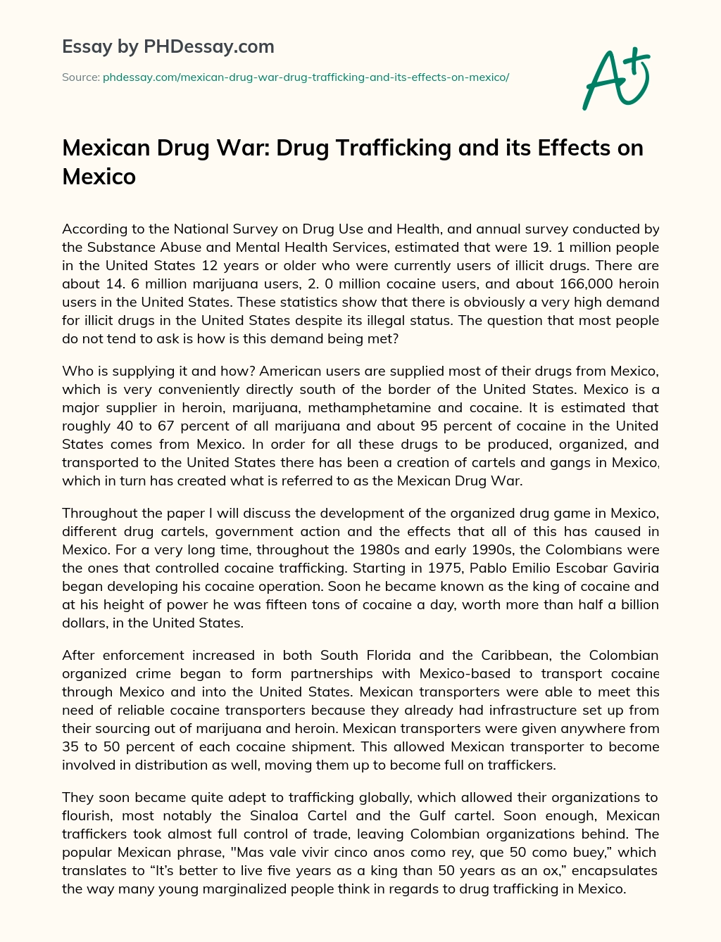 Mexican Drug War: Drug Trafficking and its Effects on Mexico essay