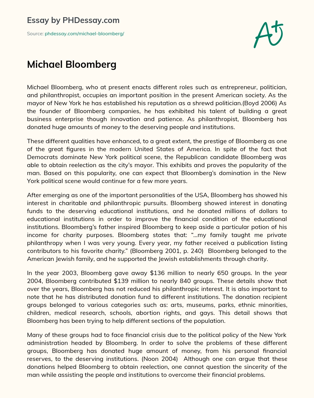 Michael Bloomberg essay