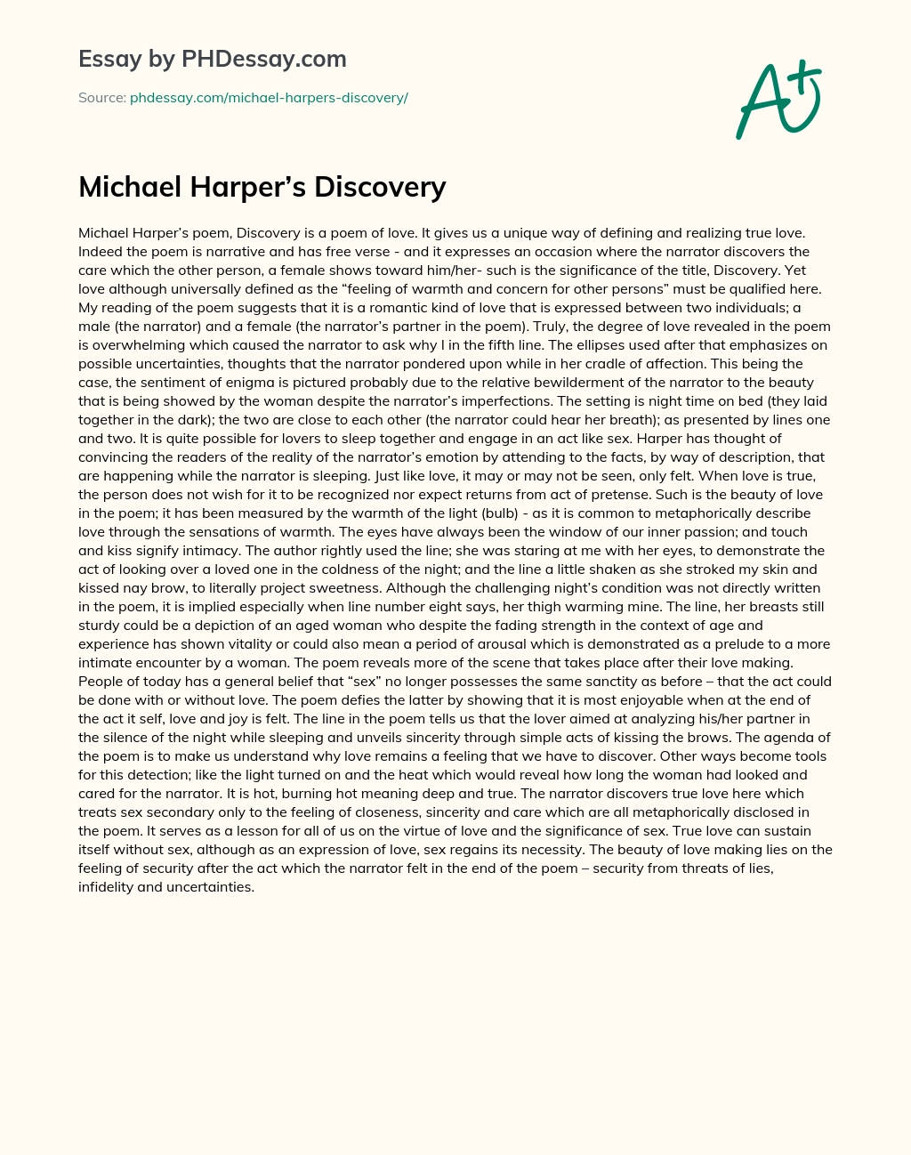 Michael Harper’s Discovery essay