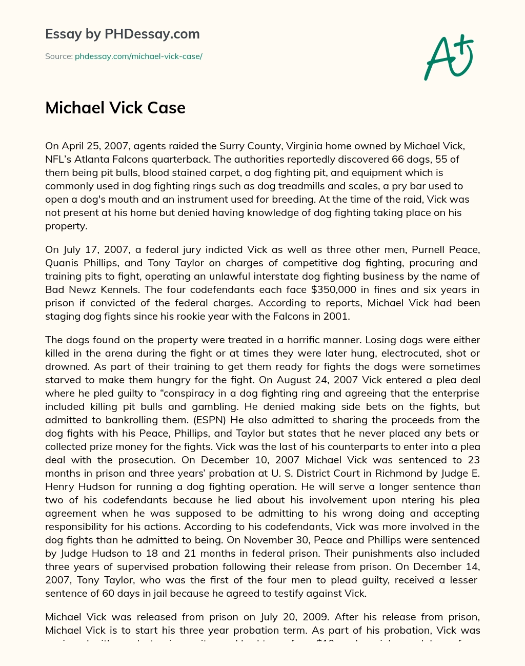 Michael Vick Case essay