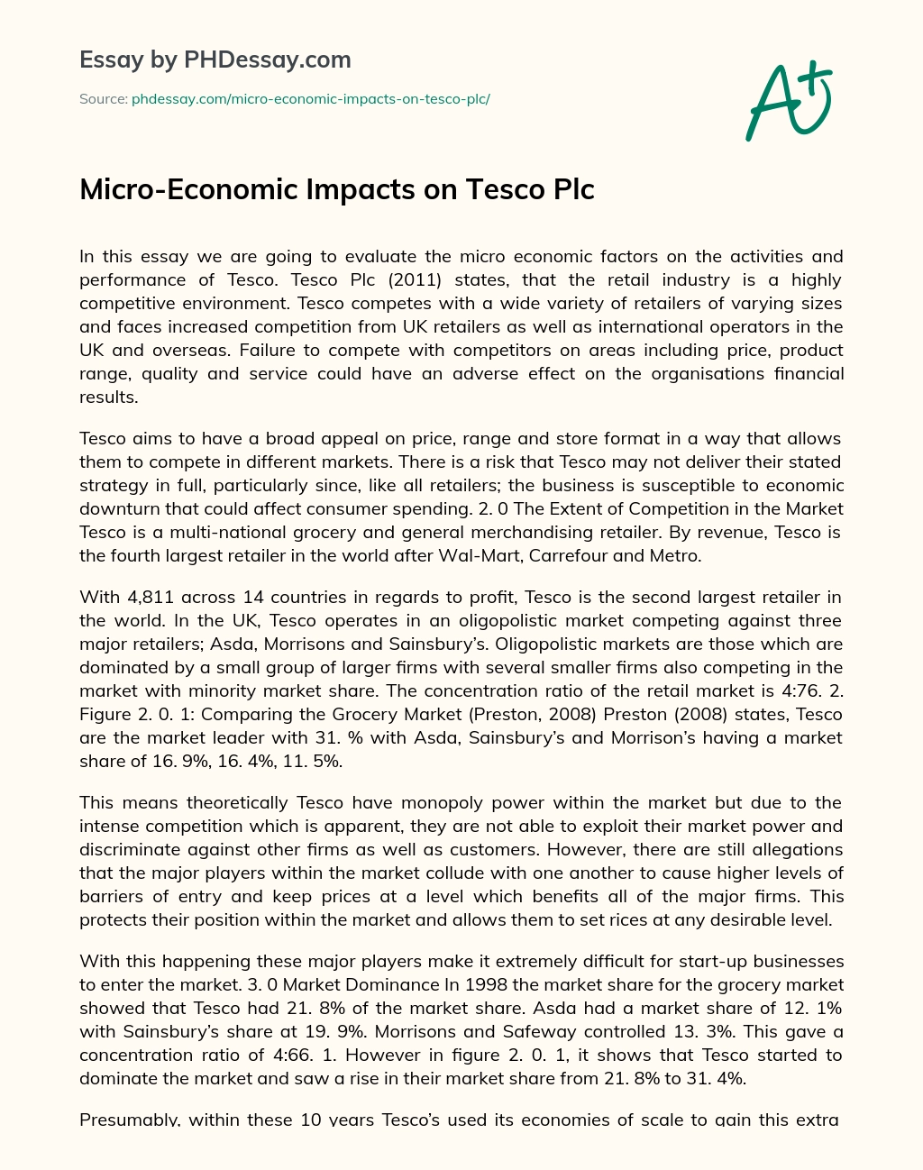 Micro-Economic Impacts on Tesco Plc essay