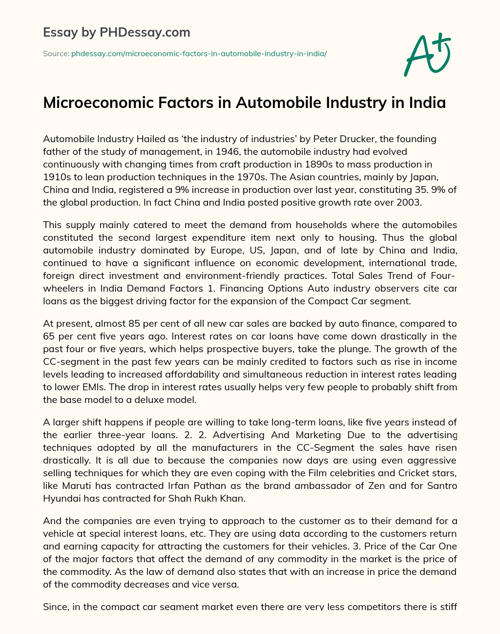 Microeconomic Factors in Automobile Industry in India essay