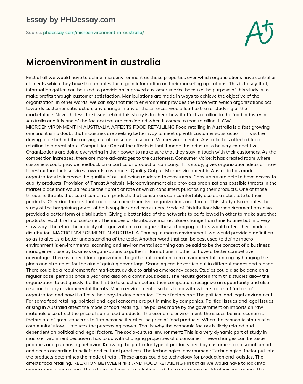 Microenvironment in australia essay
