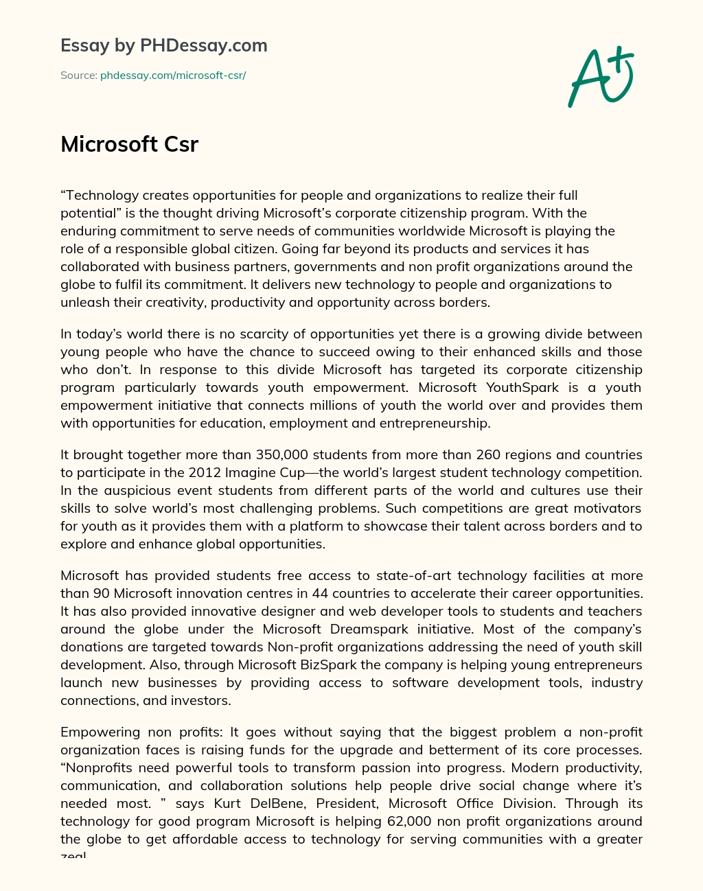 Microsoft Csr essay