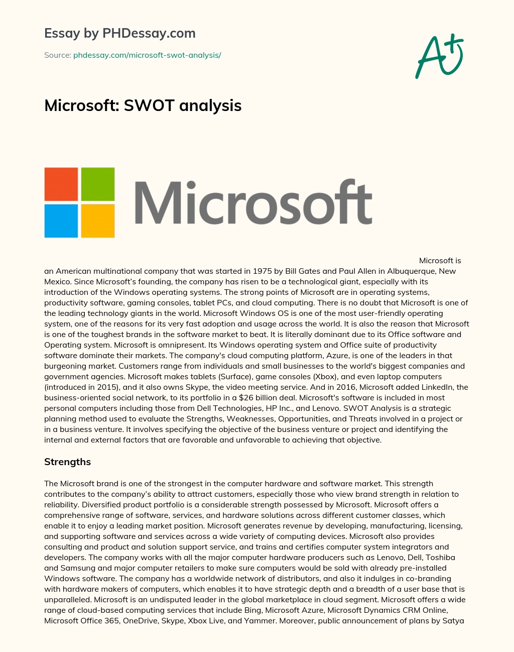 Microsoft: SWOT analysis essay