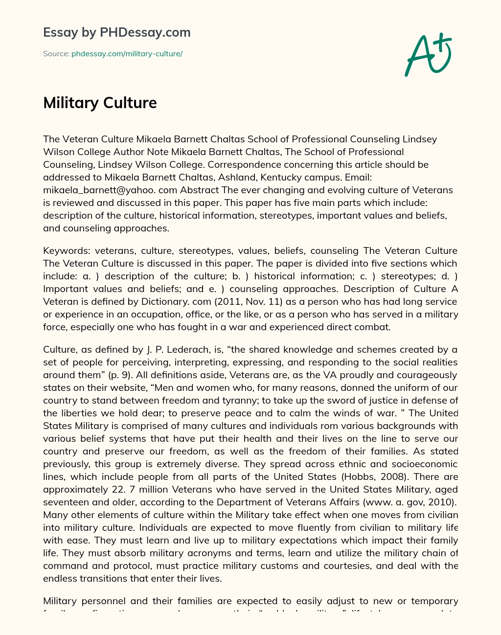 Military Culture essay