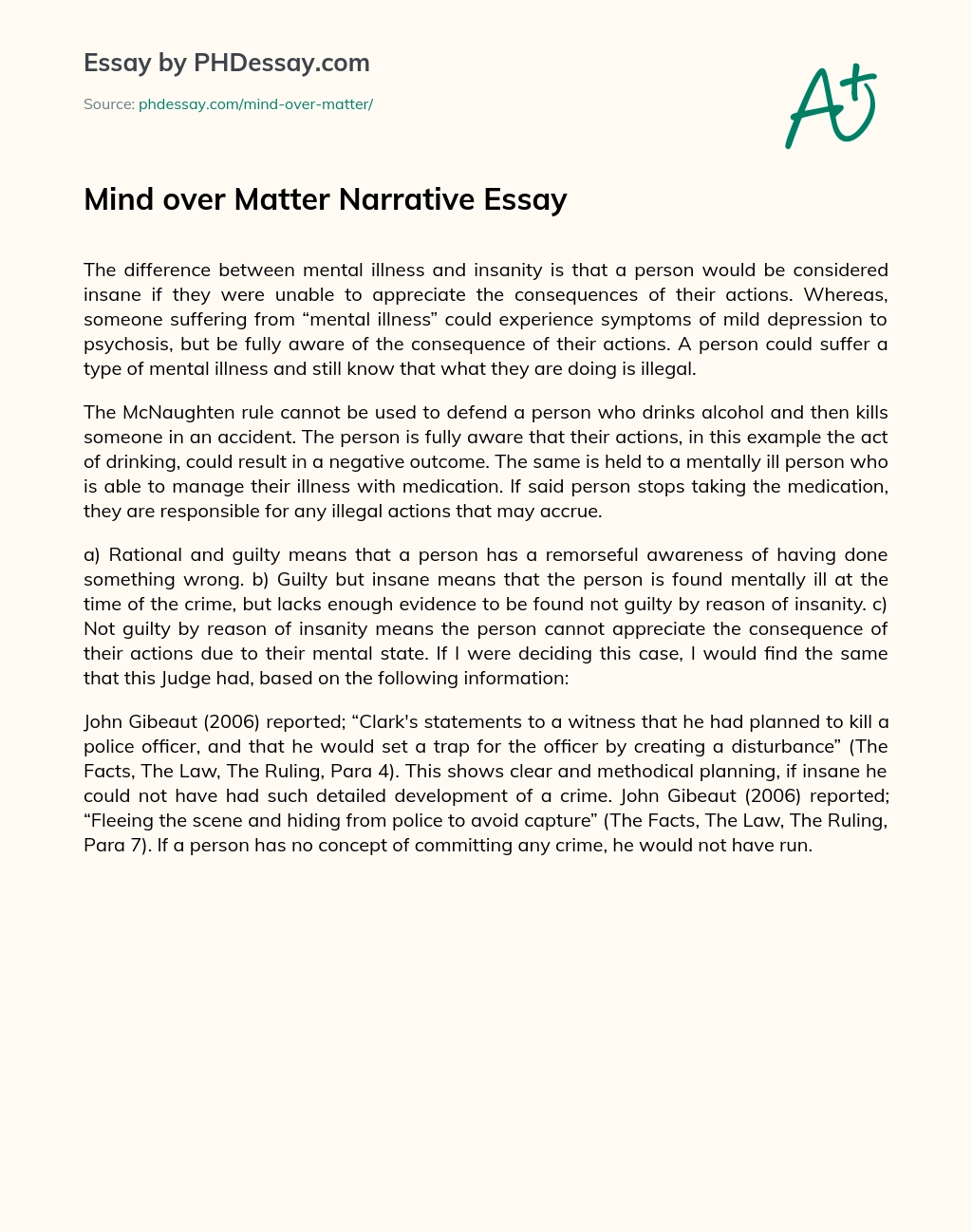 Mind over Matter Narrative Essay essay