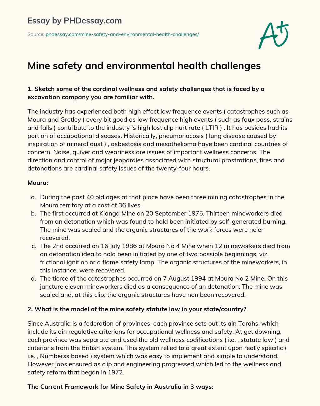 Mine safety and environmental health challenges essay