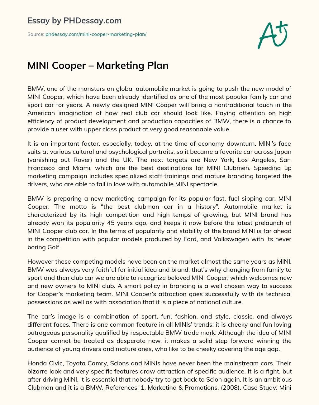 MINI Cooper – Marketing Plan essay