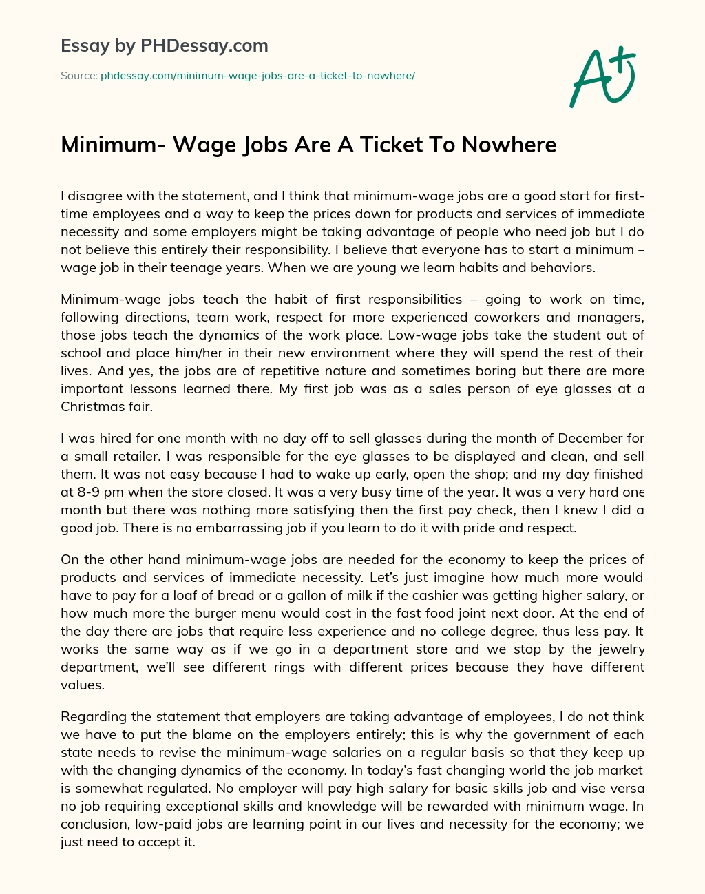 minimum wage persuasive essay