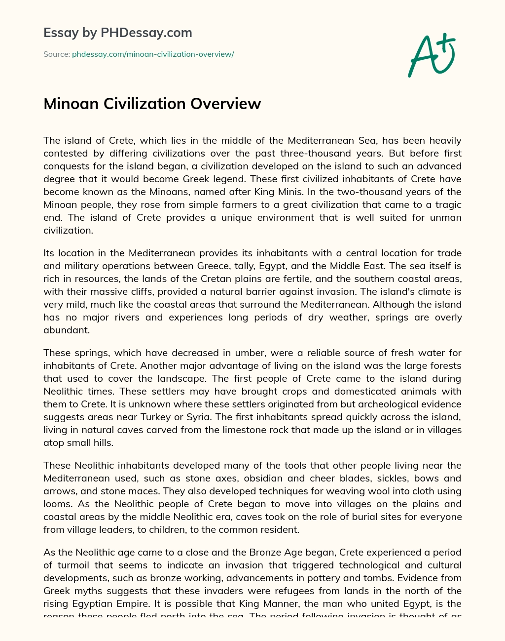 Minoan Civilization Overview essay