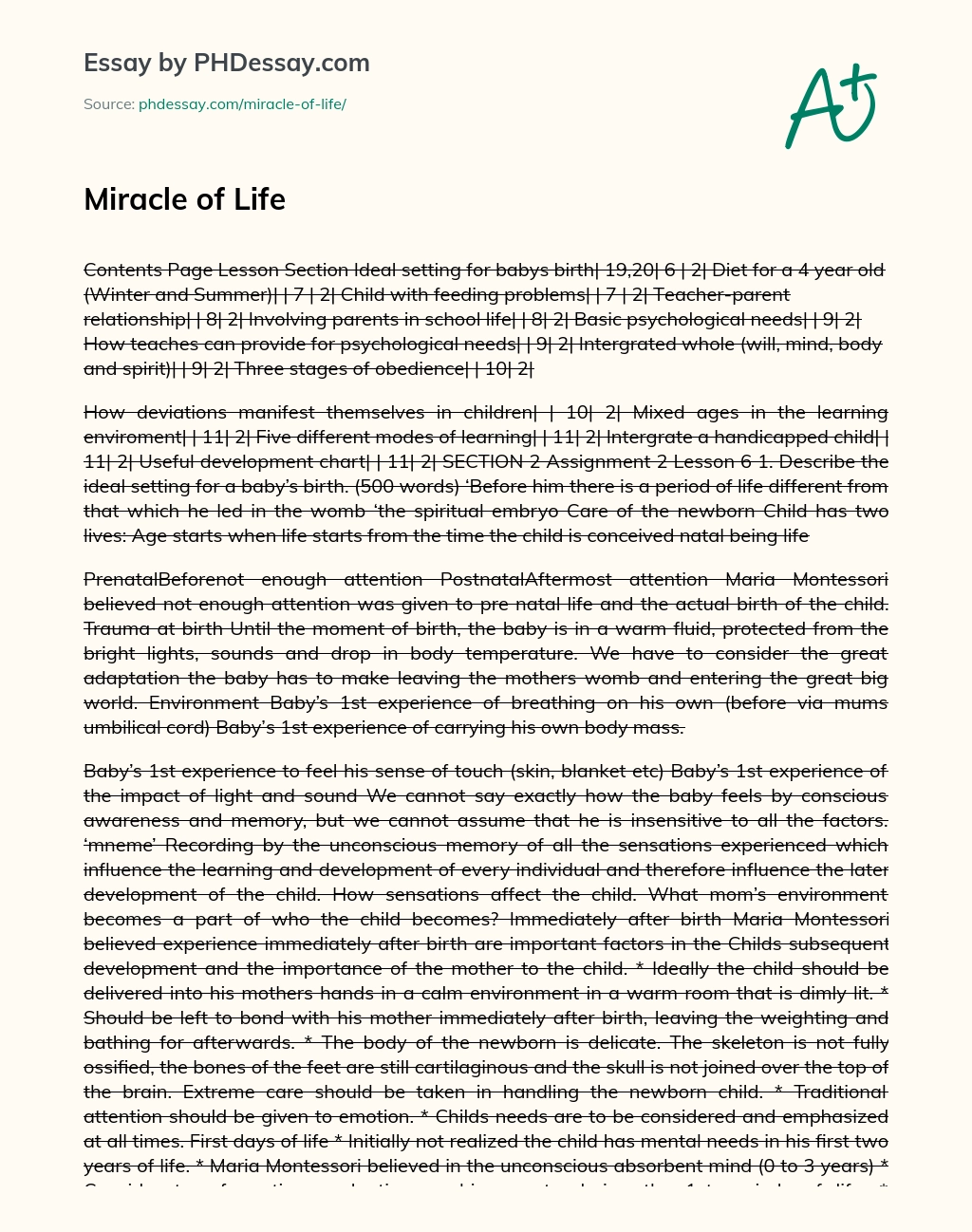 Miracle of Life essay